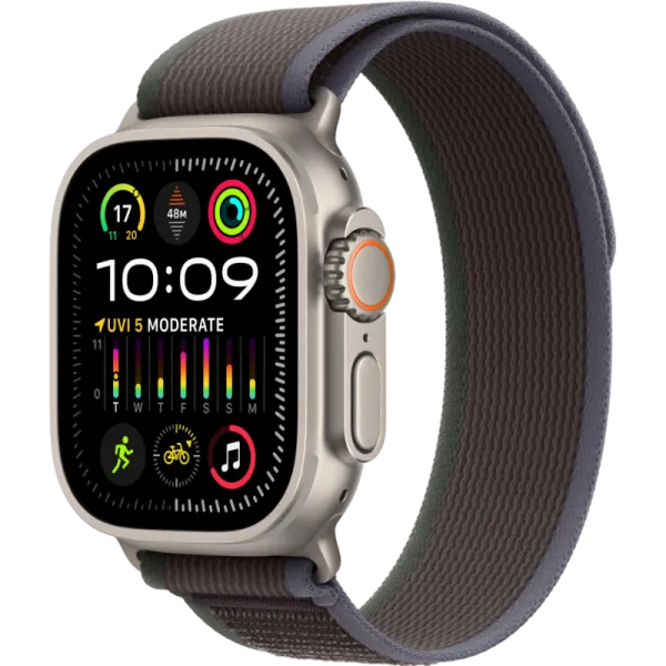 Apple Watch Series Ultra 2 49mm Natural Titanium Case with Blue/Black Trail Loop S/M