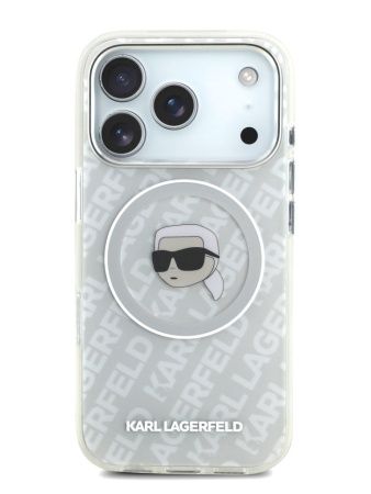 Lagerfeld для iPhone 17 Pro Max чехол IML Karl Head on logo Metal Cam Hard Grey (MagSafe)